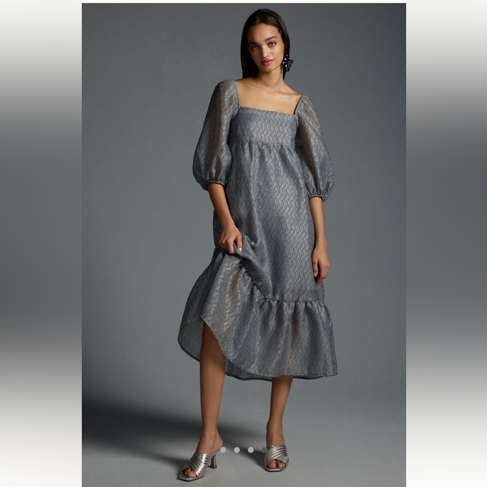 Like new! Anthropologie puff sleeve silver dress, size XS, only worn once